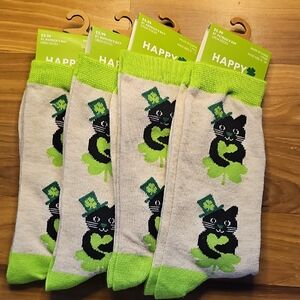 St. Patrick's Day Cat Socks - Green and Tan Set Of 4, NWT